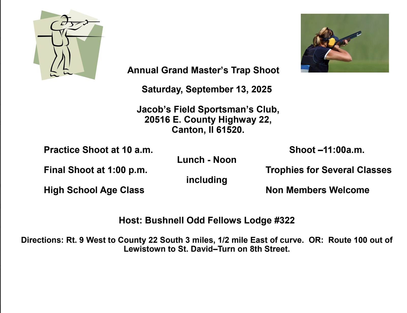 Annual Grand Master’s Trap Shoot Saturday, September 13, 2025
